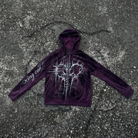 Vente en gros de sweats à capuche pour hommes, couleur violette, fermeture éclair, impression personnalisée, style gothique, streetwear, fabricant de streetwear