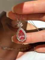 18K Gold Labor-Gezüchteter Padparadscha Saphir Anhänger Halskette Birnenförmiger Schliff Feiner Schmuck OEM ODM Großhandel