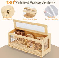 Cage à hamster en bois, grande cage pour animaux de 100 cm de large avec habitat de 50 cm de haut, panneaux en acrylique résistants à la mastication avec dessus ouvrable, enclos en bois