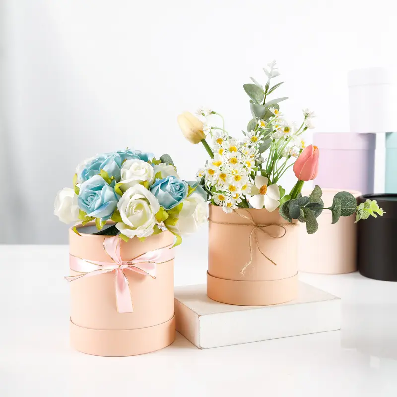 Luxury Solid Color Small Holding Bucket Cardboard Round Cylinder Paper Rose Flower Box