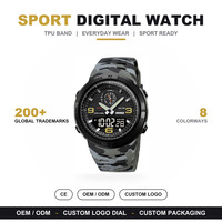 Montre sportive SKMEI 1655 avec bracelet en TPU, affichage LED, cadran en résine, résistante à l'eau, alarme, chronographe, unisexe, pour un usage quotidien