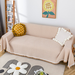 Bắc Âu lười biếng bông sofa chăn trực tuyến màu nâu và trắng dệt kim đồng bằng vải sofa bìa và trowel chăn - Product Image 3