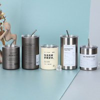 Gobelet isotherme portable en acier inoxydable 304 pour café Americano, à double paroi, design à paroi droite, avec paille, pour le commerce transfrontalier