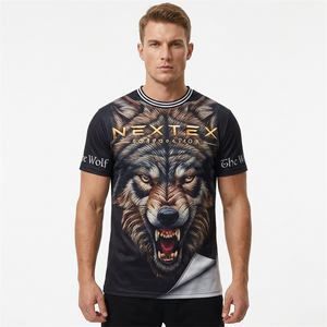 Camiseta Negra de Cuello Redondo para Hombre, Estampado Digital de Lobo, Ropa Casual de Verano, Logotipo Frontal, Tejido de Poliéster, Precio Bajo - Product Image 1