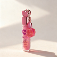 Huile aromatisante végétalienne à faible MOQ, marque privée, gloss à lèvres changeant de couleur diamant, gloss à lèvres mignon, huile à lèvres hydratante aromatisée, porte-clés