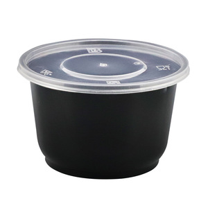 Disposable Round Food Container With <b>Lid</b> Black 425ml <b>Microwave</b> Safe Takeout Bowl - Product Image 1