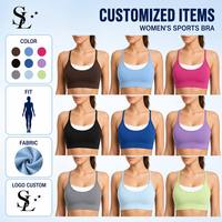 Soutien-gorge de sport OME pour femme, sans coutures, avec bordure contrastante, col rond, rembourré, pour gym, yoga, fitness, bretelles larges, haut d'entraînement, bleu ciel, personnalisable OEM