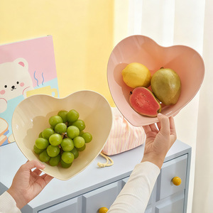 Heart Shaped Fruit Plate Creamy Yellow Cherry Blossom Pink <b>Plastic</b> Coffee <b>Table</b> Dish Household Daily Necessities - Product Image 1