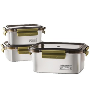 Stainless Steel Food Storage <b>Container</b> 1000ml Airtight Square Lunch Box Bento Box <b>Refrigerator</b> Lid Perfect Keep Fresh - Product Image 1