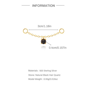 Colgante de Plata de Ley S925 con un Solo Diamante y Cadena con Piedra de Cuarzo Rutilado Negro Natural para Perforación de Cartílago - Product Image 6