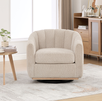 Fauteuil club moderne en chenille rembourré avec pieds en bois, pivotant à 360°, capitonné, doux, en forme de citrouille, pour la maison et le bureau