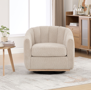 Modern Chenille Cushioned Wood Legs 360 Swivel Chair Upholstered Barrel Tufted Soft Pumpkin-Shape Club <b>Armchair</b> Home Office - Product Image 4