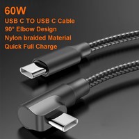 Câble USB-C tressé en nylon à 90 degrés avec logo personnalisé, 1M, 2M, 3M, charge rapide PD 60W 3A, câble de données universel pour téléphone portable
