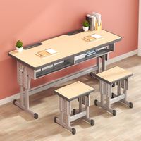 Ensemble de bureau et chaise réglables OEM pour salle de classe, mobilier de lycée durable, tables métalliques antidérapantes à double siège, fabricants