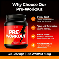 Nutrition sportive naturelle, étiquette privée OEM, logo personnalisé, suppléments en poudre pré-entraînement aromatisés sans sucre pour hommes