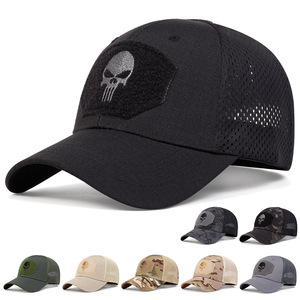 Cappellino da Baseball Tattico con Patch Teschio Punisher, Camouflage, Rete Traspirante, Visiera Curva, Regolabile, per Sport all'Aperto e Protezione Solare - Product Image 1