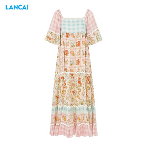 2023 personnalisé été robe d'été élégant col carré motif fleuri bloc de couleur femmes Maxi décontracté dames porter - Product Image 6