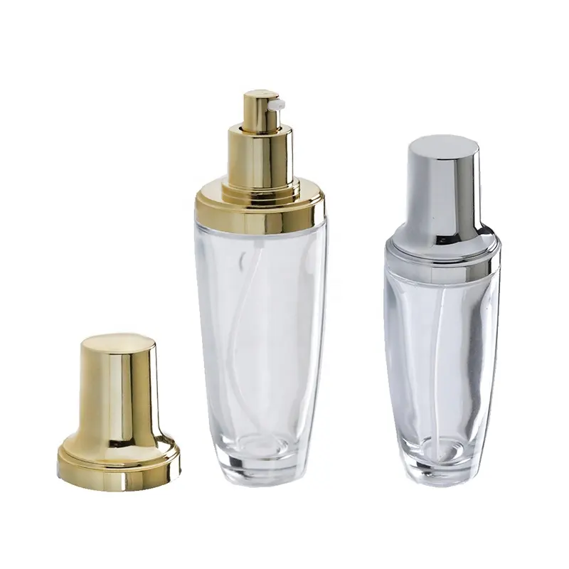 Uxury-botellas vacías de 20ml, 30ml, 50ml, 100ml y 120ml, frasco de tóner de suero cosmético de vidrio transparente cónico, frasco de bomba de oro y plata (GSC01-E)
