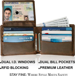 Cartera de Cuero para Hombre, Diseño Vintage, Delgada, Bifold, con Bloqueo RFID, 8 Ranuras para Tarjetas, Forro de Poliéster, Calidad Premium - Product Image 4