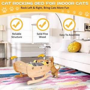 Tookingcmo Wooden Cat Rocking <b>Bed</b> Oval Shape Four Seasons Pet Cradle For Cats - Product Image 3