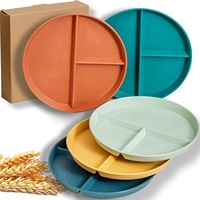 Assiette de service ronde à trois compartiments, motif uni, compatible micro-ondes, design moderne et minimaliste, pour la maison, favorisant la réduction des graisses