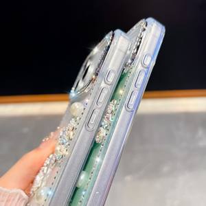 Роскошный блестящий чехол для телефона с бриллиантовой рамкой и жемчужной бабочкой для iPhone 17Air 16E 15plus 13promax Прозрачный чехол для samsung S25 - Product Image 4
