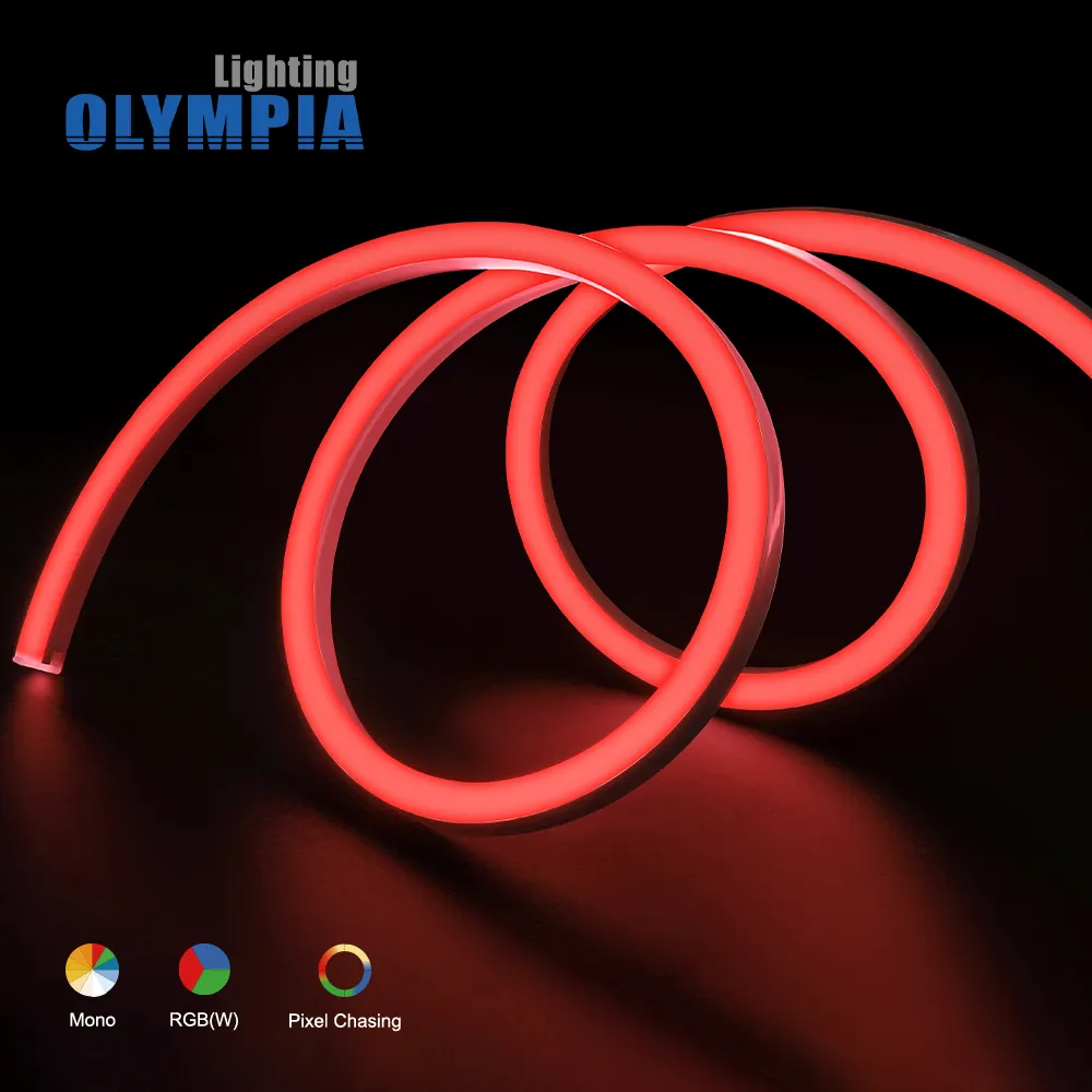 CE RoHS UL led neon silicone/PVC 2835 red color smooth lighting waterproof IP68 24V flex rope led strip light Flexible neon led