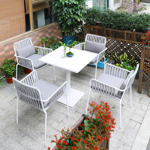 Ensemble de salle à manger moderne pour patio extérieur, chaises en aluminium, table en pierre/plastique/bois pour jardin/cour, capacité de 6 personnes - Product Image 6