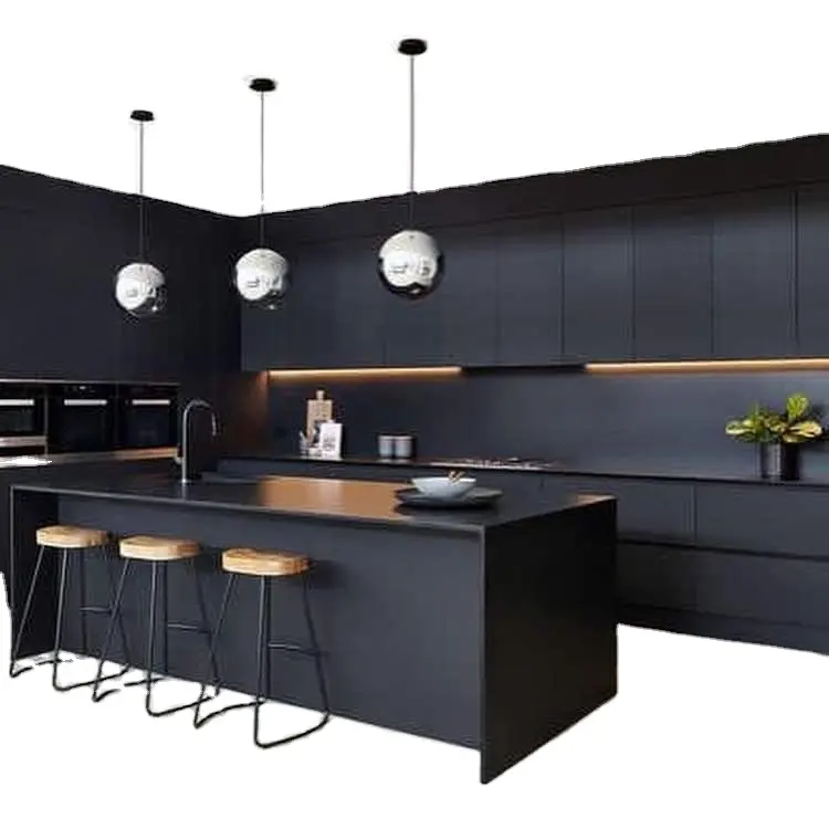 New Product Ideas 2024 Custom Matt Modern Island Designs Black Wood Cabinets Storage Modern Kitchen Cabinet Kitchen Cupboard