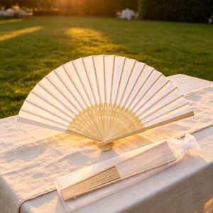 Abanico Plegable <span class=keywords><strong>de</strong></span> Bambú Blanco Hecho a Mano con Varillas <span class=keywords><strong>de</strong></span> Bambú Natural Huecas y Bolsa <span class=keywords><strong>de</strong></span> Organza - Portátil, Personalizable para <span class=keywords><strong>Pintar</strong></span>, Recuerdo <span class=keywords><strong>de</strong></span> Boda - Product Image 2