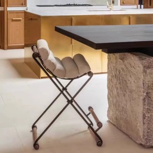 Modern Minimalist Bar Stool Stainless Steel Foldable Soft Seat Home Guesthouse Use - Product Image 2