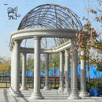 Décoration de jardin Coucher de soleil sculpté à la main Pavillon en pierre naturelle rouge Grand dôme rond étanche Gazebo en marbre Extérieur