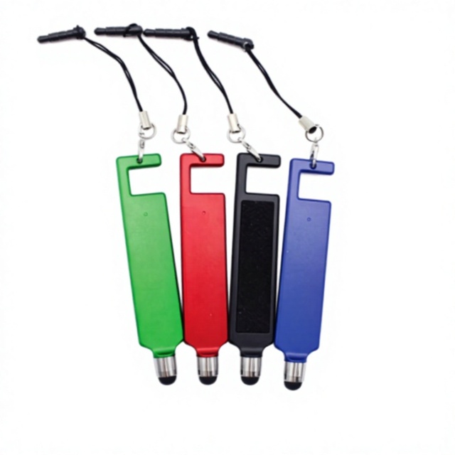 Mini Knife-shaped Capacitive Stylus with Phone Screen-cleaning Cloth Dust-proof Plug Built-in Phone Stand HEG047 Model 80x12mm
