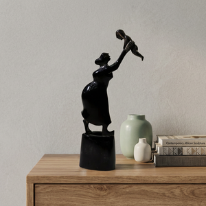 Escultura Artesanal Moderna de Madre e Hijo con Cuernos, Ecológica, de Orissa, para Decoración del Hogar, Mesa de Salón, Decoración para Bebés - Product Image 3