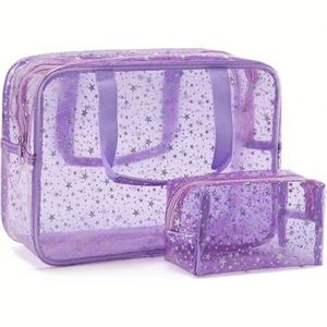 Travel Cosmetic Bag with Handle Durable PVC Material Washbag Zipper Opening Design for Makeup Travel Organizer or Gym - Product Image 1