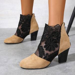 <span class=keywords><strong>Botas</strong></span> cortas de tacón alto de invierno 2024, <span class=keywords><strong>botas</strong></span> campestres de mujer <span class=keywords><strong>con</strong></span> diseño de malla de encaje de Color sólido - Product Image 6