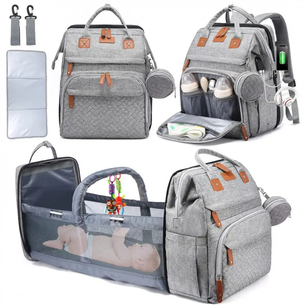 Bebek bezi çantaları sırt çantası arabası askısı ve USB arayüzü ile annelik bebek Nappy değişen çanta için yeni seyahat anne çantaları için bebek