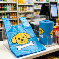 Sacs en plastique jetables type T-shirt, motif os de chien de dessin animé bleu, pour l'emballage de marchandises de stand de papeterie artisanale