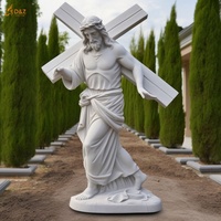 Décor d'église extérieure grande sculpture sur pierre naturelle religieuse catholique croix crucifixion jésus blanc marbre Statue Sculpture