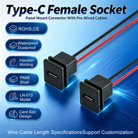 LN-015 2PIN 15CM Précâblé Prise USB-C femelle à clipser pour montage sur panneau, prise de charge Type-C pour trottinettes et projets DIY électroniques