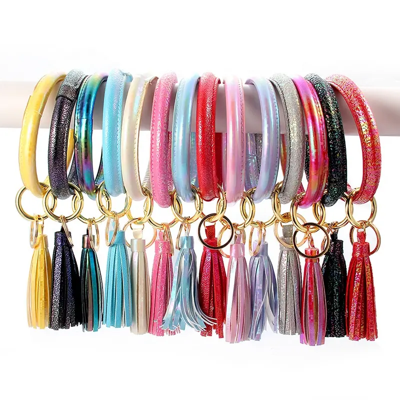 Vòng Tay Keychain Vòng Tay Bangle Keyring-Vòng Tròn Lớn Key Ring Da Tassel Bracelet Chủ Cho Phụ Nữ Cô Gái