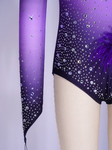 Girls <b>Rhythmic</b> <b>Gymnastics</b> <b>Leotard</b> One Sleeve Feather Trim Gradient Rhinestone Competition Stage Performance Custom - Product Image 5