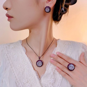 Conjunto de Joyería Ecológica de Moda, Pendientes y Anillos con Baño de Oro Negro sobre Cobre, con Circonita Cúbica Blanca de 16-10mm, para Mujer - Product Image 5