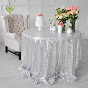 Vente en gros de nappes rondes à paillettes brodées en argent pour la décoration d'événements de mariage