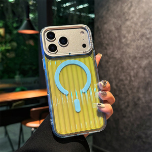 Nueva Funda Magnética para Teléfono con Diseño de Diamantes Láser y Corrugado para iPhone 17 16 15 14 Pro Max, con Rayas Degradadas y Cubierta Trasera IMD - Product Image 5