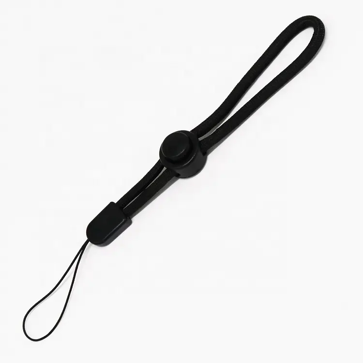 Wholesale black woven round rope short lanyard hand wrist strap adjustable for camera torch phone lightstick