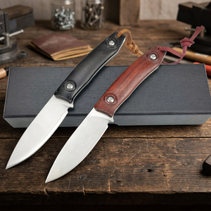 Cuchillo de acero inoxidable D2 con mango de madera, afilado, para caza, supervivencia al aire libre, montañismo, camping, con espiga recta y hoja fija. - Product Image 3
