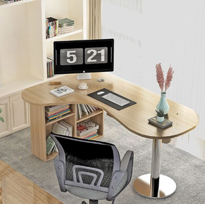 โต๊ะทำงานมุมโค้งเรียบง่ายทันสมัย พร้อมชั้นวางหนังสือ ทำจากเมลามีน โต๊ะคอมพิวเตอร์เดี่ยวสำหรับใช้ในบ้านหรือสำนักงาน - Product Image 5