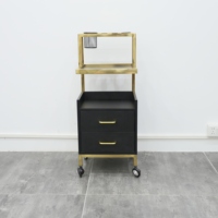 Vente en gros Chariot de salon en acier inoxydable noir Chariot d'organisation pour coiffure beauté Chariot d'extension de cheveux pliant mobile
