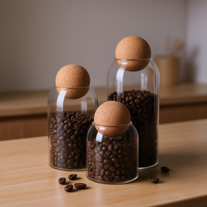 Minimalist <b>Glass</b> Storage <b>Jar</b> Set 3Pcs With Cork Lid For Coffee Tea Dry Food Container See Through Cylinder Design - Product Image 2